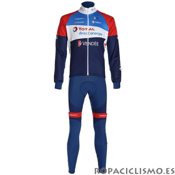 2020 Maillot Direct Energie Tirantes Mangas Largas Profundo Azul Rojo